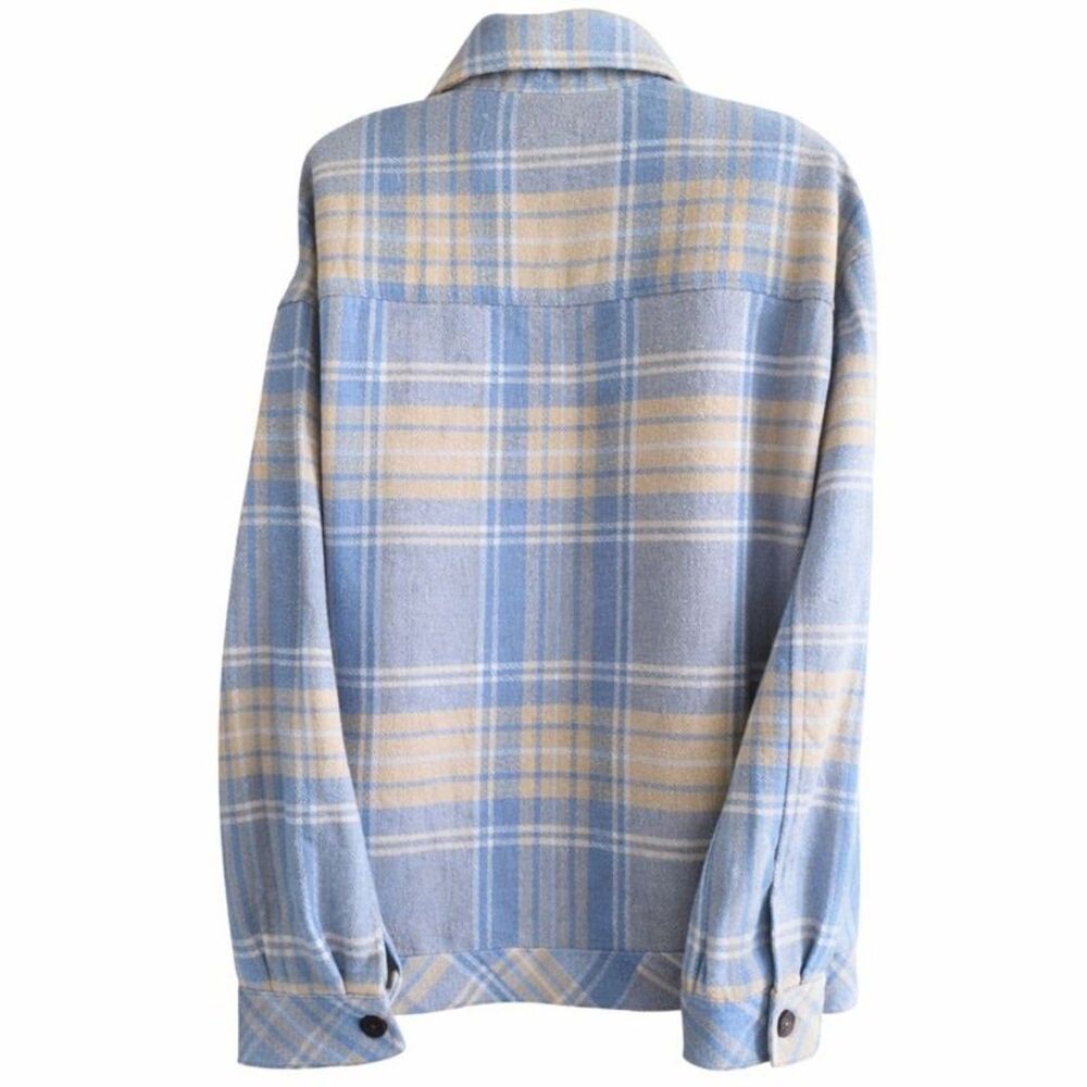 Boston Traders Shacket Womens L Blue Beige Plaid Flannel Button Shirt Jacket - Picture 8 of 12